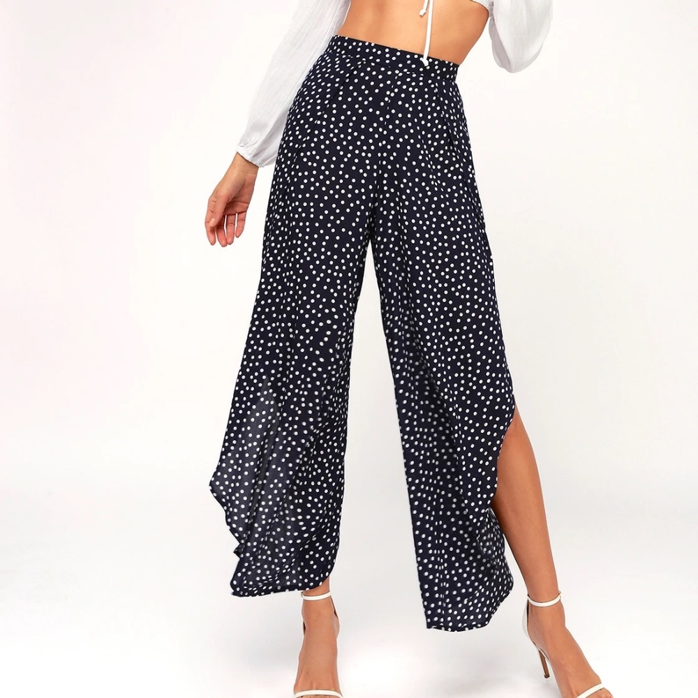 Digby Navy Blue Polka Dot Flyaway Pants - XS